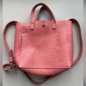 Portland leather goods mini crossbody tote, pebbled leather, pink
